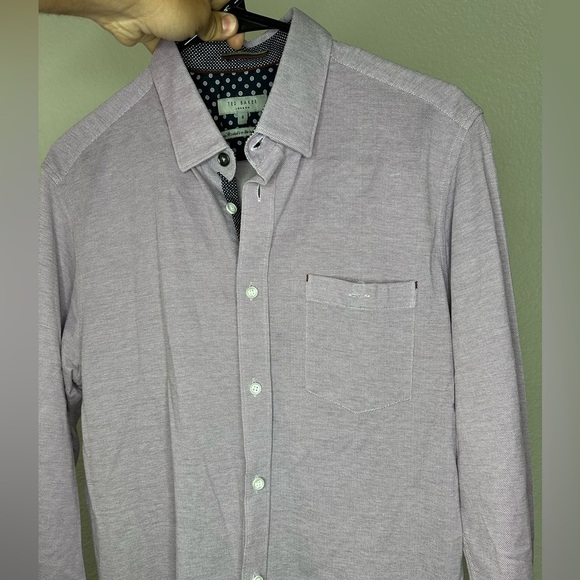 Ted Baker Broader Button Up Shirt Mens Size 4 US L Purple Slim Fit Jersey - Picture 4 of 6